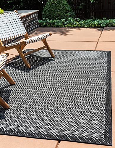 Unique Loom Outdoor Border Collection Area Rug - Checkered (6' x 9' Rectangle, Gray/ Black)
