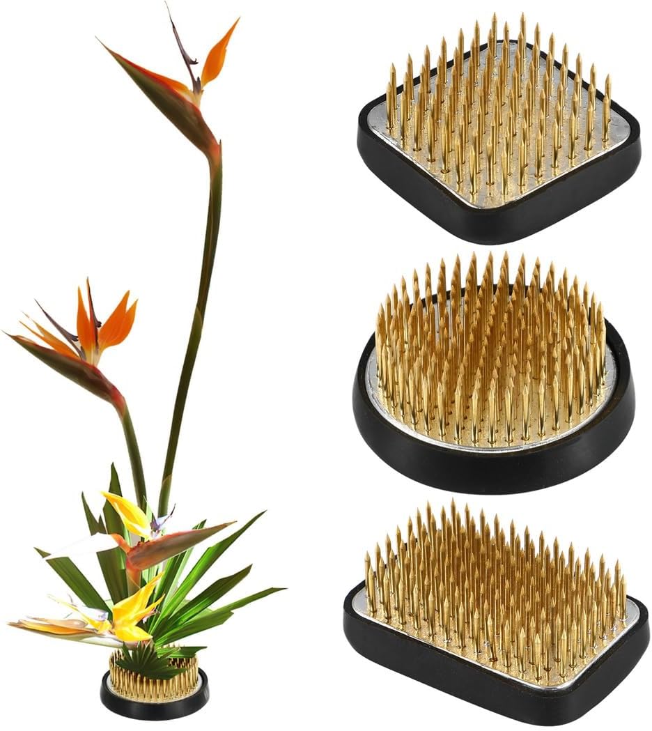 3-Piece Kenzan Kit, Includes 2.5” Round, 1.8” Square, 2.1” X 1.5” Rectangular Flower Frogs for Floral Arrangements, Japanese Flower Arrangement Tools