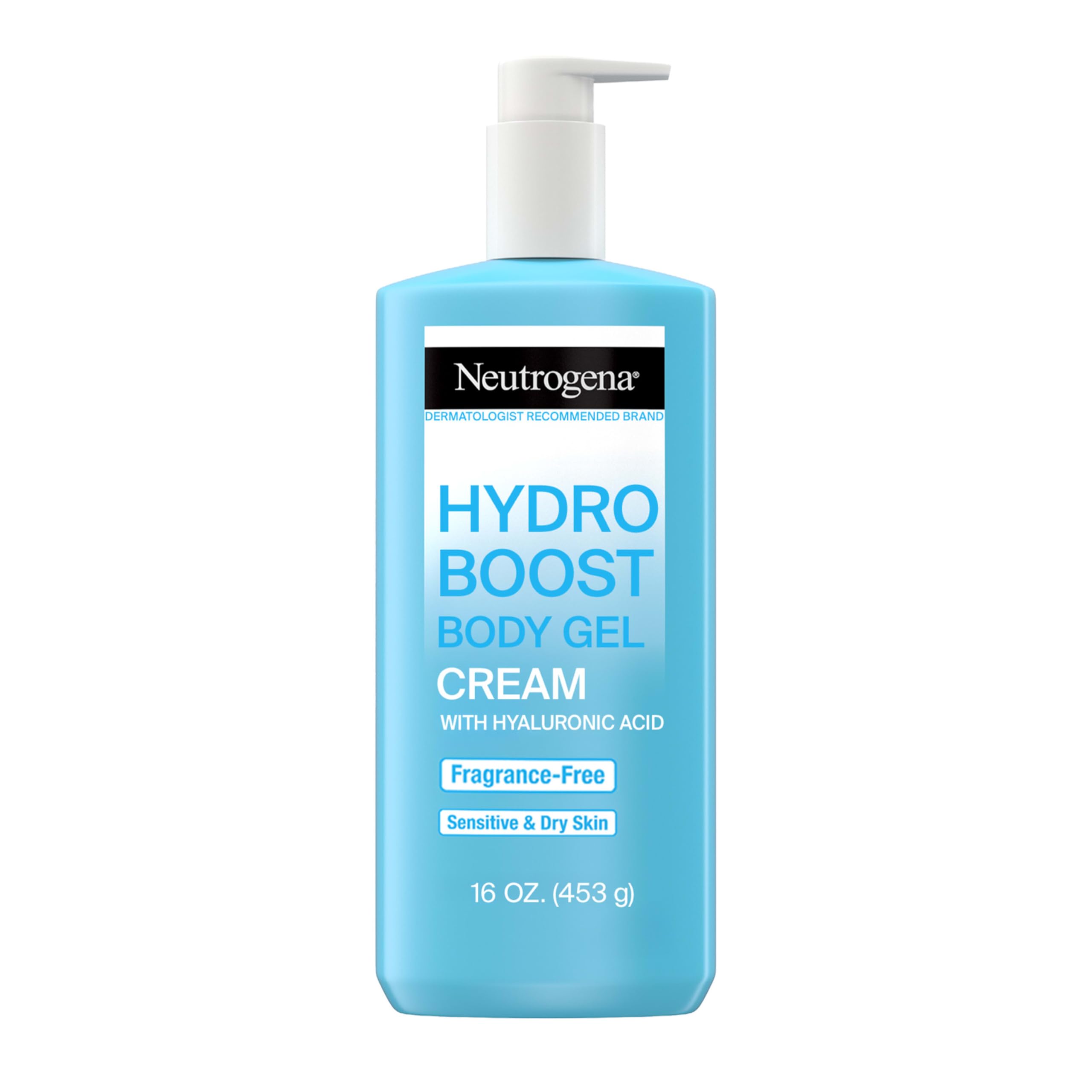Neutrogena Hydro Boost Body Moisturizing Gel Cream with Hyaluronic Acid, Non-Greasy & Fast Absorbing, Lightweight Hydrating Body Lotion for Normal to Dry Skin, Fragrance-Free, 16 oz