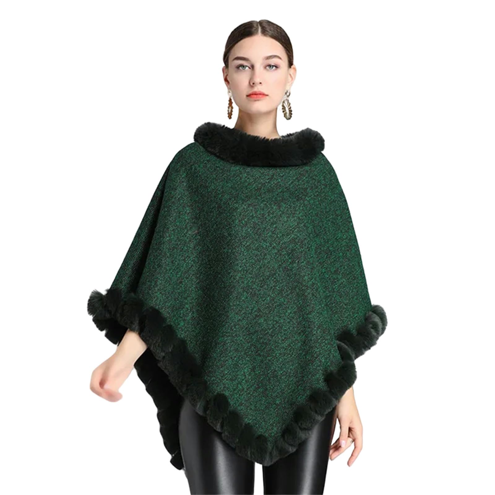 Poncho Donna Poncho Scarf Shawl Sciallina Fux Furx Collar Women Argyle Pattern Cape