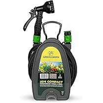 Green Haven – Avvolgitubo da giardino, 10 m, leggero, compatto, con pistola a spruzzo a 7 modelli, avvolgitubo per piccoli giardini, balconi e pulizia esterna (rinforzato)