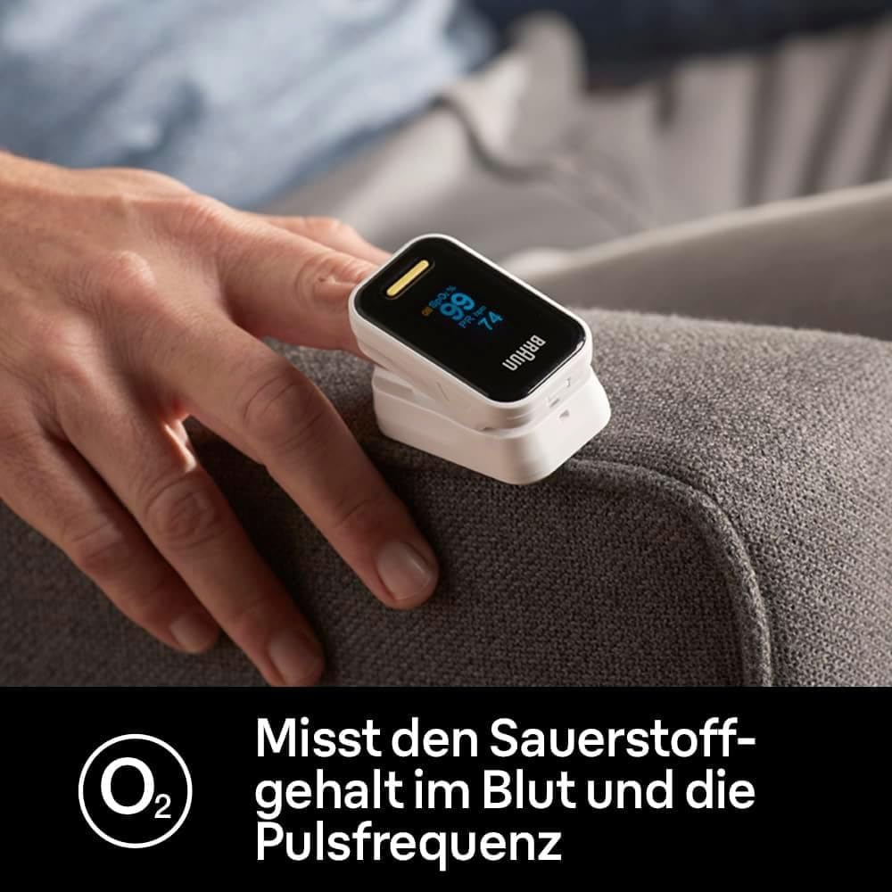 Braun Pulsossimetro 1, Monitor accurato per ossigeno nel sangue da dito, Clinicamente validato, Per chi soffre di BPCO, polmonite e apnea notturna, Ottimo per gli atleti, YK-81CEU