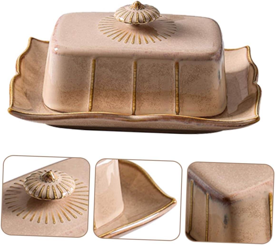 Ceramic Butter Dish Lid Multi-functional Butter Server Cheese Container for Spreading for Home and Kitchen Use