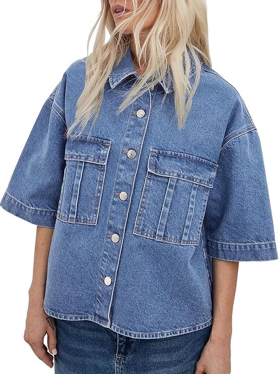 Kedera Womens Button Down Denim Shirts Casual Shirt Casual Collared Short Sleeve Western Pocket Classic Jean Shirt