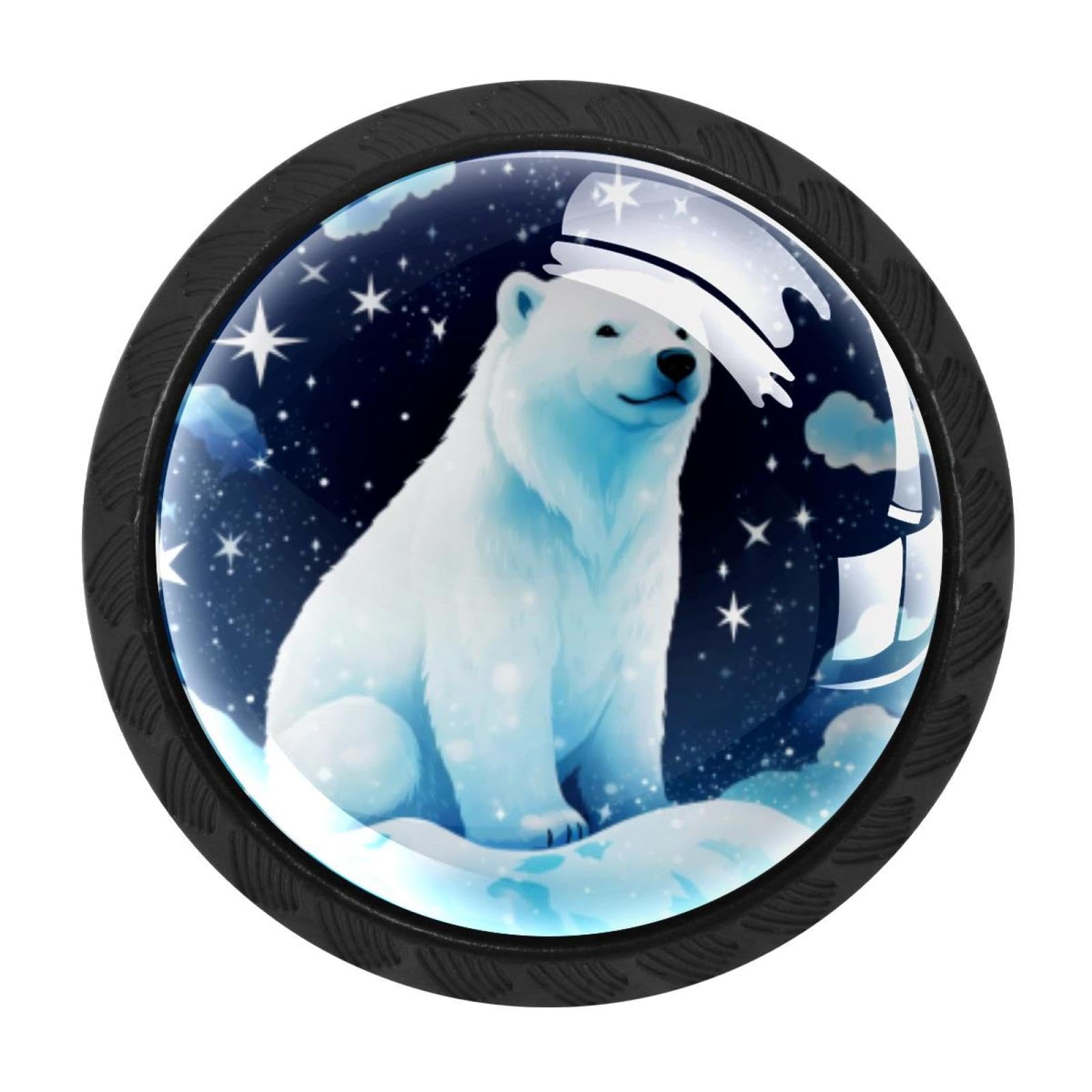 CHENZZZZ 4 Pieces Starry Polar Bear Drawer Knobs, 35mm Black Cabinet Knobs, Drawer Pulls and Knobs, Dresser Drawer Knobs, Cabinet Hardware Kitchen Cabinet Knobs