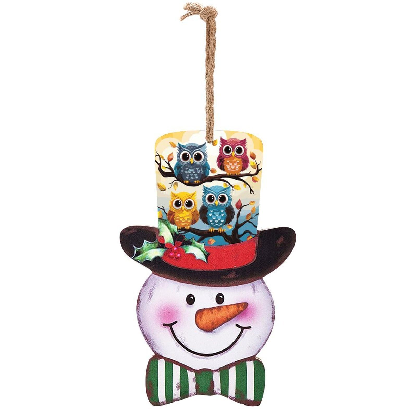 Owls on Tree Branches Snowman Decor Christmas Snowmans Hanging Decors Wooden Exquisite Holiday Decoration Sign for Home Window Wall Farmhouse Indoor Outdoo