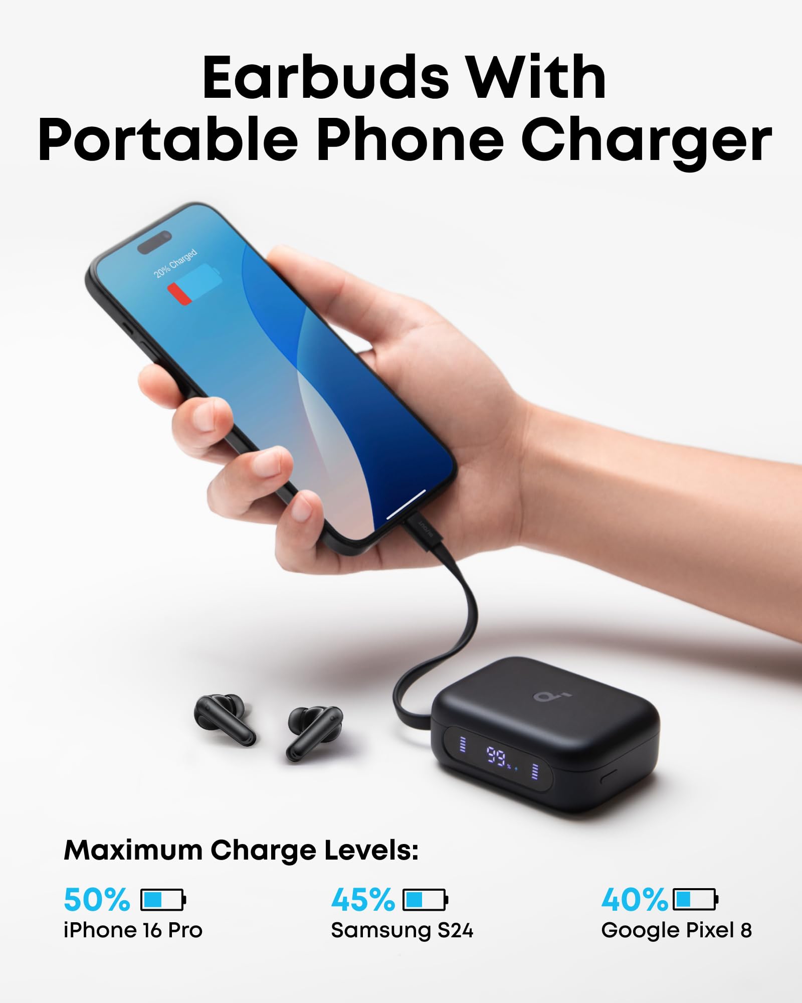 soundcore P41i adaptieve earbuds met noise cancelling, draagbare oplader en Lightning-adapter, 12 uur speeltijd, 192 uur met case, 6 microfoons voor, IPX5 draadloze Bluetooth earbuds, Bluetooth 5.3