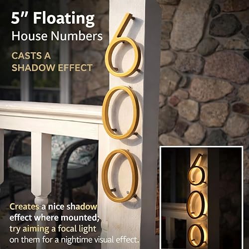 Miniatura 3 de Número de casa flotante de 5 pulgadas, números de casa modernos, número de dirección de casa de aleación de zinc con exquisito proceso de dibujo,