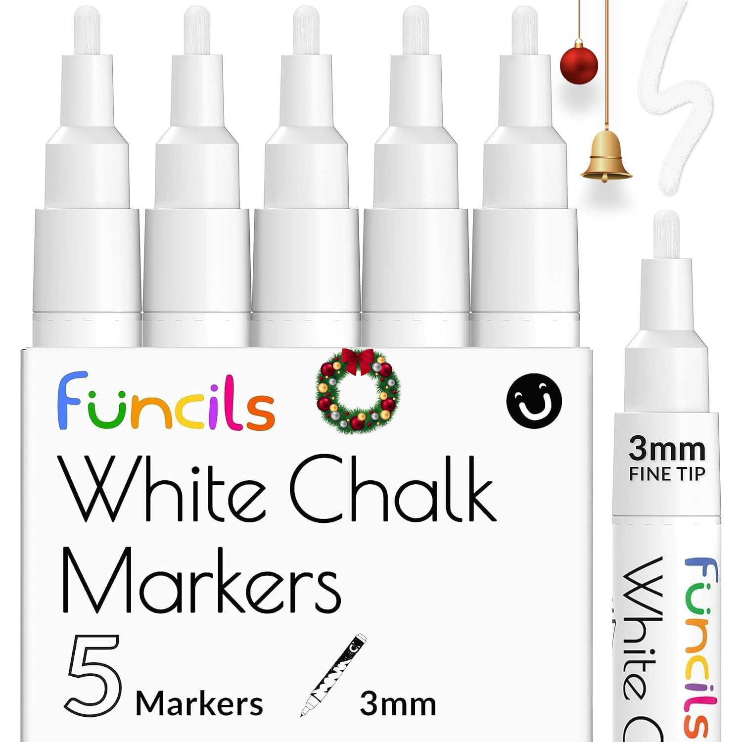 White Chalk Markers Fine Tip (5 Pack, 3mm Reversible Tip) - For Chalkboard, Blackboard, Car Windows, Glass, Acrylic Calendar | Dry erase, Erasable Thin Liquid Chalk Pens
