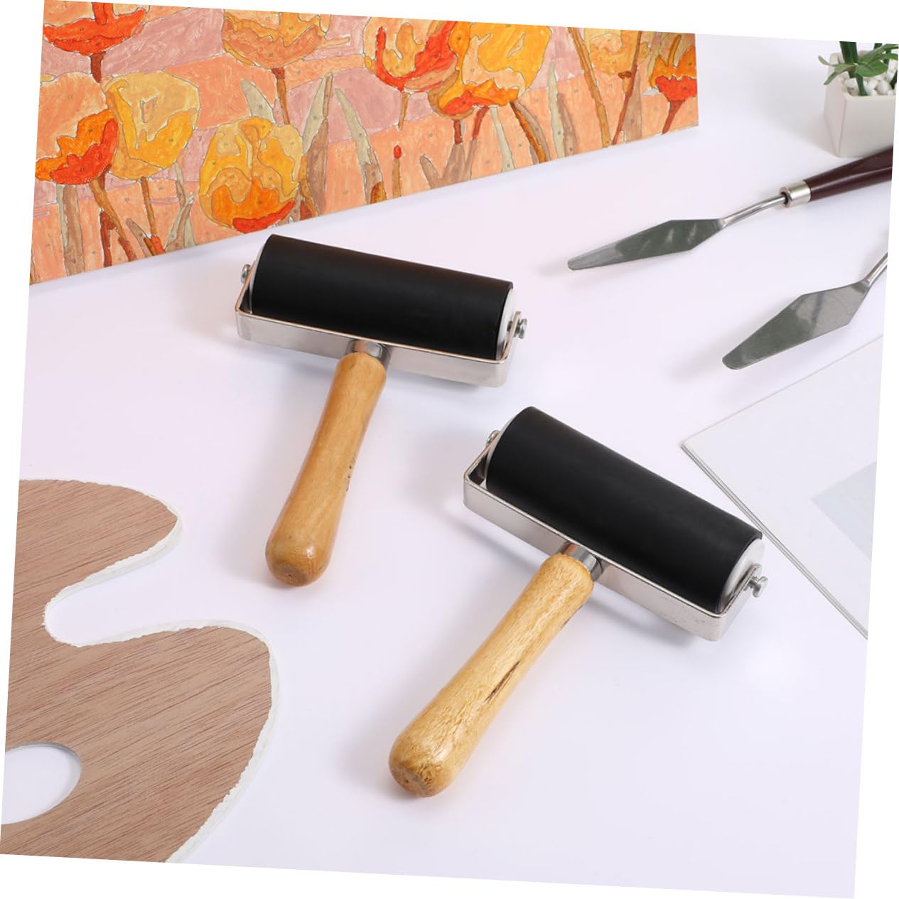 Kunststoff Farbwalzen 4 Stück mit Holzgriff für Druckmaterialien Schwarz