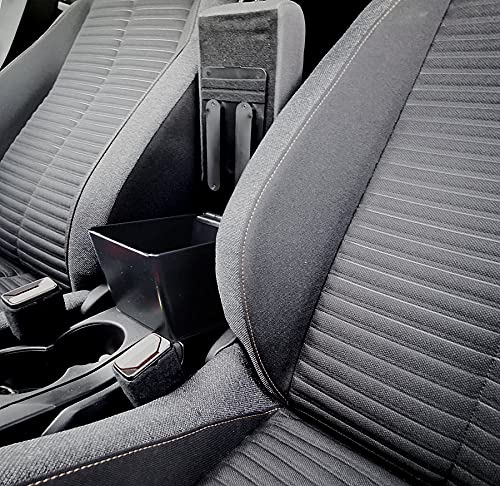 Bracciolo compatibile con Peugeot 208 nuovo, dal 2019 Bracciolo MONTAGGIO IN PUNTI ORIGINALI con portaoggetti e REGOLABILE in lunghezza in eco pelle nero