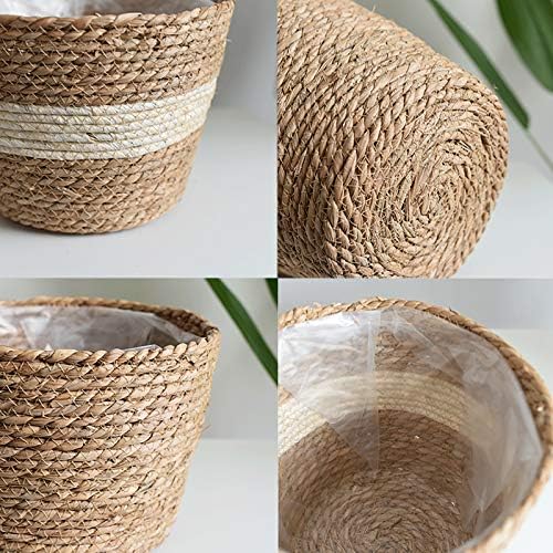 æ Seagrass Planter Basket, Natural Plant Pots Containers, Hand Woven Plant Pot Cover with Leak-Proof Plastic Lining for Indoor Outdoor Garden Balcony Home Decoration (18cm x12cm x12cm )"