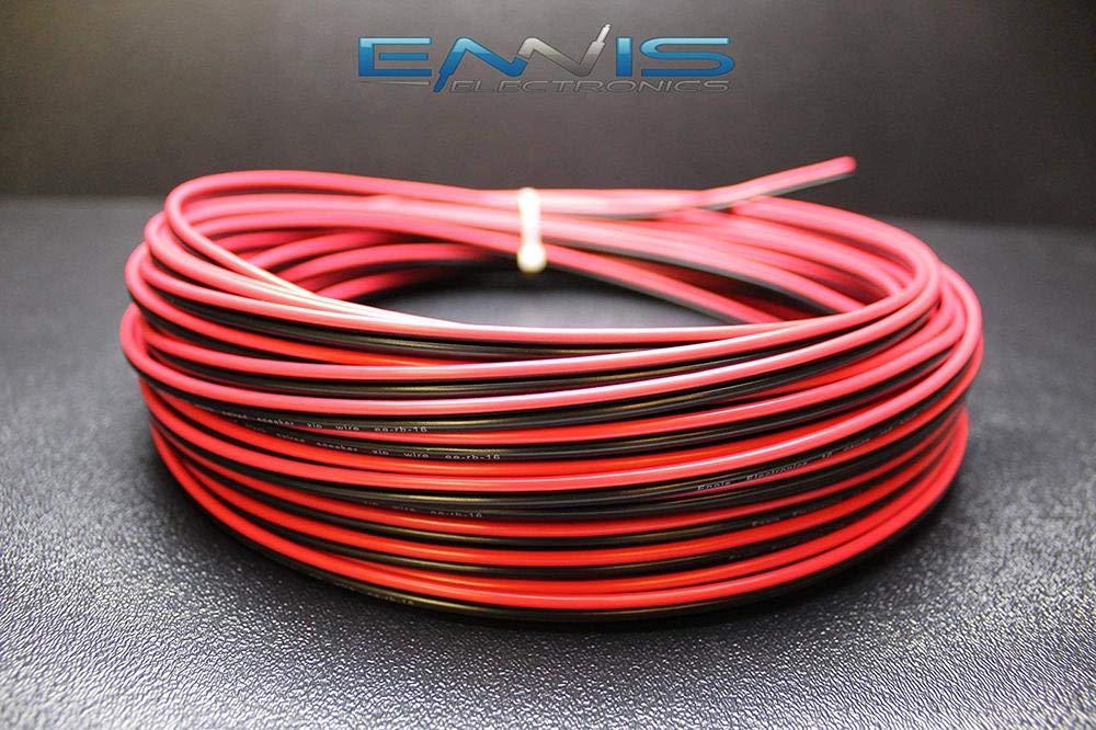 16 GAUGE 100 FT RED BLACK SPEAKER ZIP WIRE AWG CABLE POWER STRANDED COPPER CLAD BY ENNIS ELECTRONICS