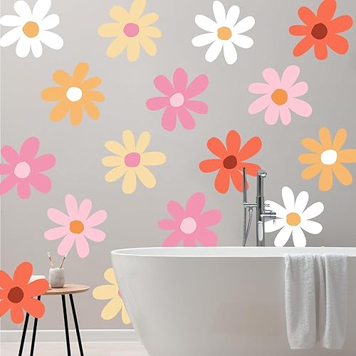 Miniatura 5 de 12 hojas de calcomanías de pared de margaritas blancas, calcomanías de pared de margaritas grandes, calcomanías florales para niños y niñas,