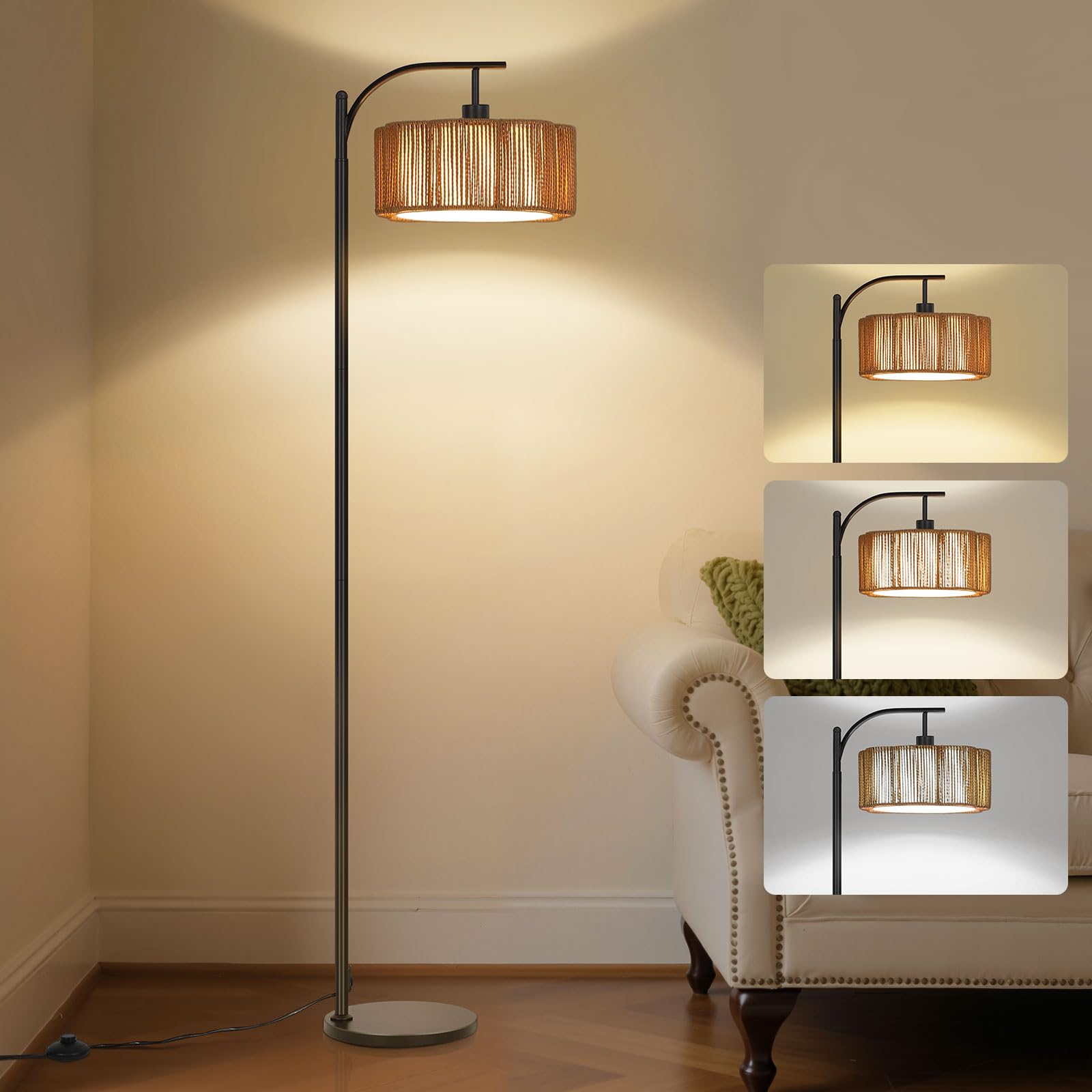 Winverty Rattan Floor Lamp Dimmable 63 Inch E27