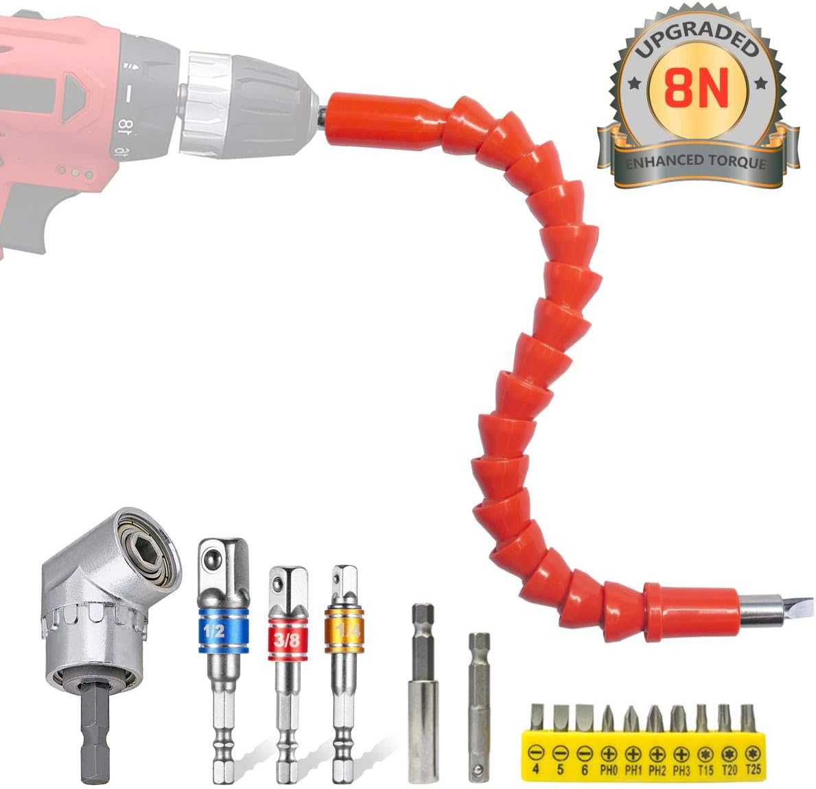 Extension Magnetic Screwdriver Extention Hex Shaft Screw Power Drill Connection (Screwdriver Drill Bit Kit+Socket Adapter Set)