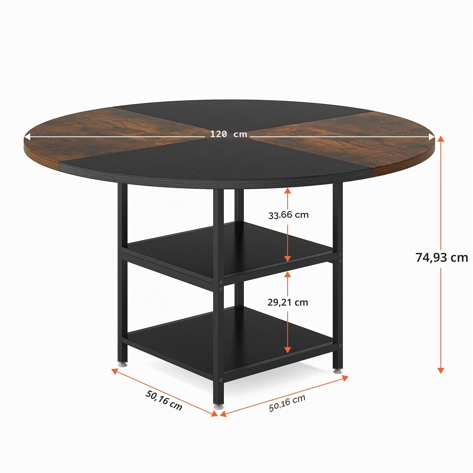 Tribesigns Mesa de Comedor Redonda para 4 Personas, 120 x 75 cm (Diámetro x Alto), Industrial, Mesa de Cocina de Madera, Mesa de Comedor Grande con Estante para el hogar, Comedor, Salón,Marrone/Nero