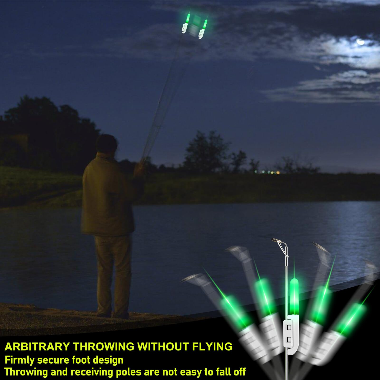 BAIFULAI 8 pezzi di luci a LED da pesca, indicatore di abbondanza, luci luminose con fibbia, per pesca notturna, per pesca in mare