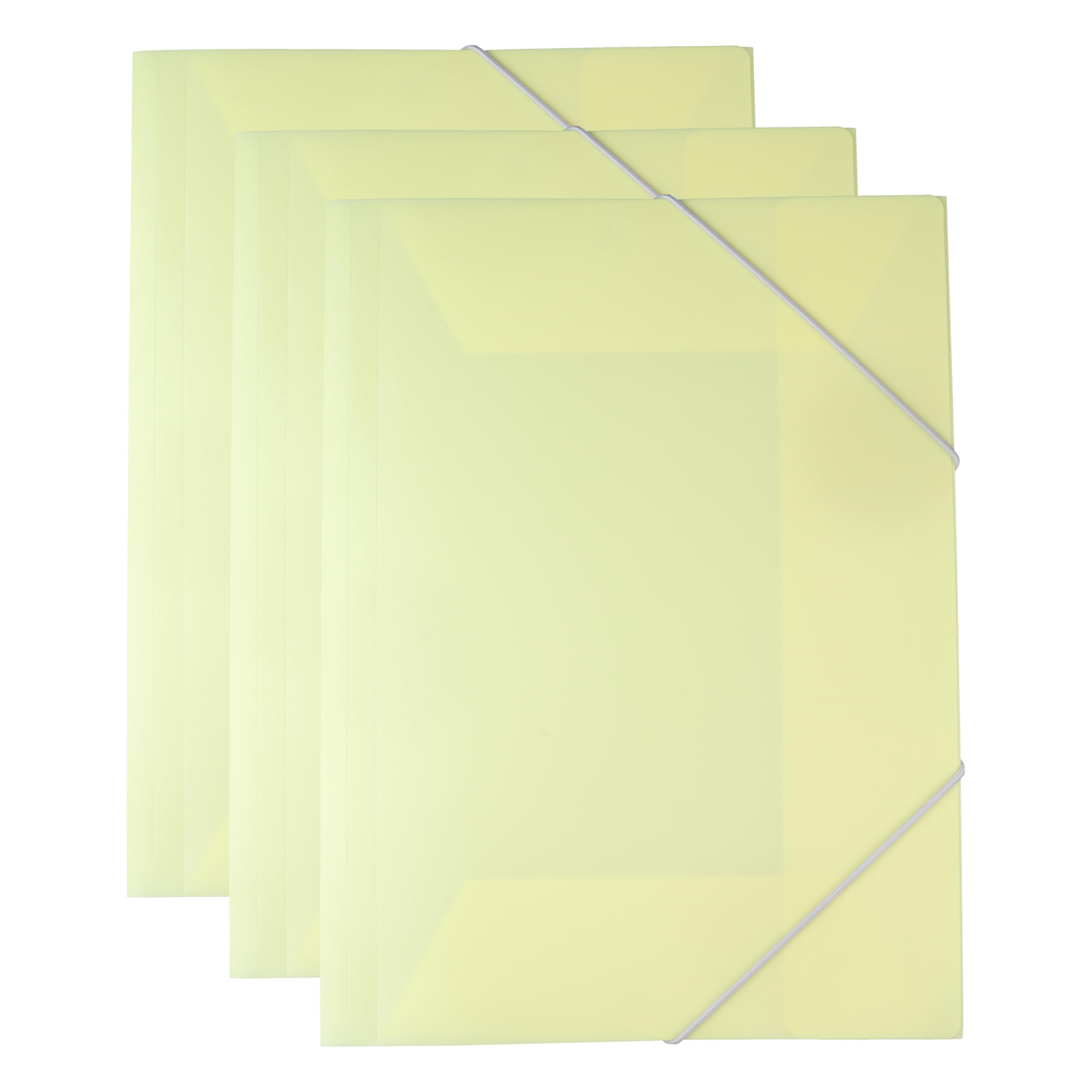 Set 3 Cartelline Portadocumenti A 3 Lembi A4 In Plastica PP - Chiusura Con Elastico Angolare, Impermeabile E Resistente, Per Ufficio E Scuola, Contiene Fino A 100 Fogli, Colore Giallo