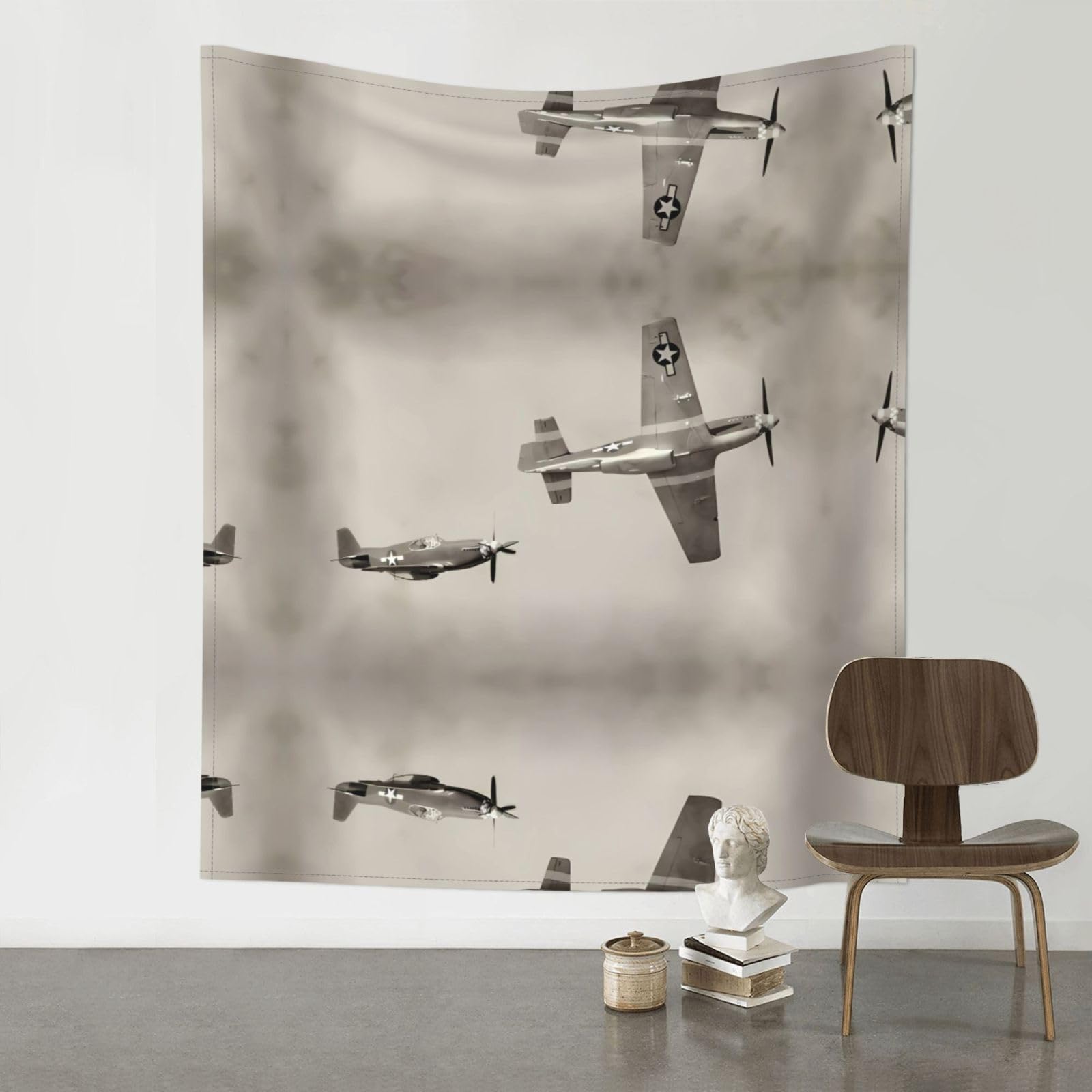 HJFCZH World War Aircraft Prints Wall Tapestry 60x51in – Boho Decor Throw for Bedroom, Dorm, Beach Cover & Picnic Blanket