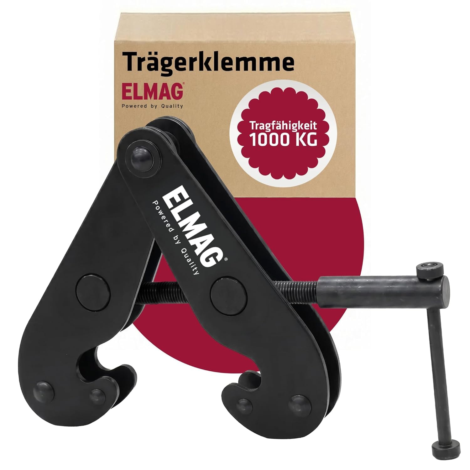 ELMAG Trägerklemme 1000 kg – Balkenklemme für Stahlträger & Balken 75–220 mm mit sicherer Spindelmechanik und kompakter Bauweise – Klemme für Hebezeuge, Kettenzüge und Anschlagpunkte