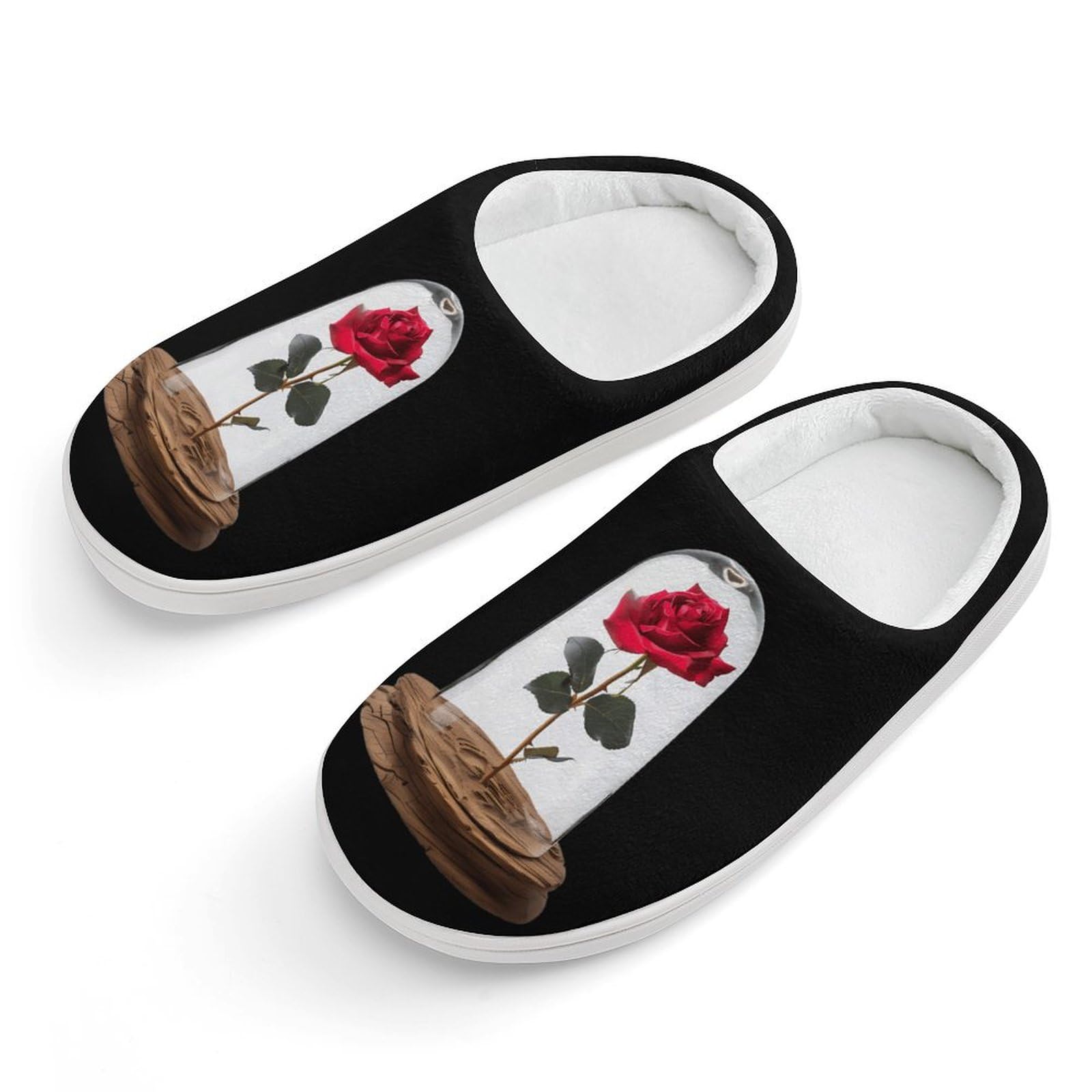 Red Rose Glass Dome Cute Cotton Slippers Anti-slip House Shoes Funny Slipper Indoor Outdoor