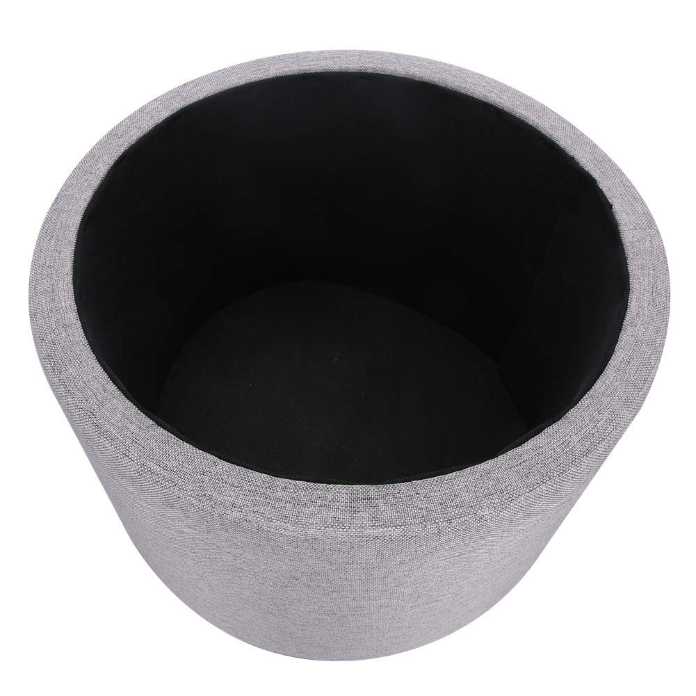 Ausla Taburete de Almacenamiento Multifuncional, Reposapiés Redondo con Tapa Extraíble, Esponja y Paulownia, 37 X 37 X 30 Cm, Asiento de Almacenamiento Oculto para Sala de Estar, Dormitorio,