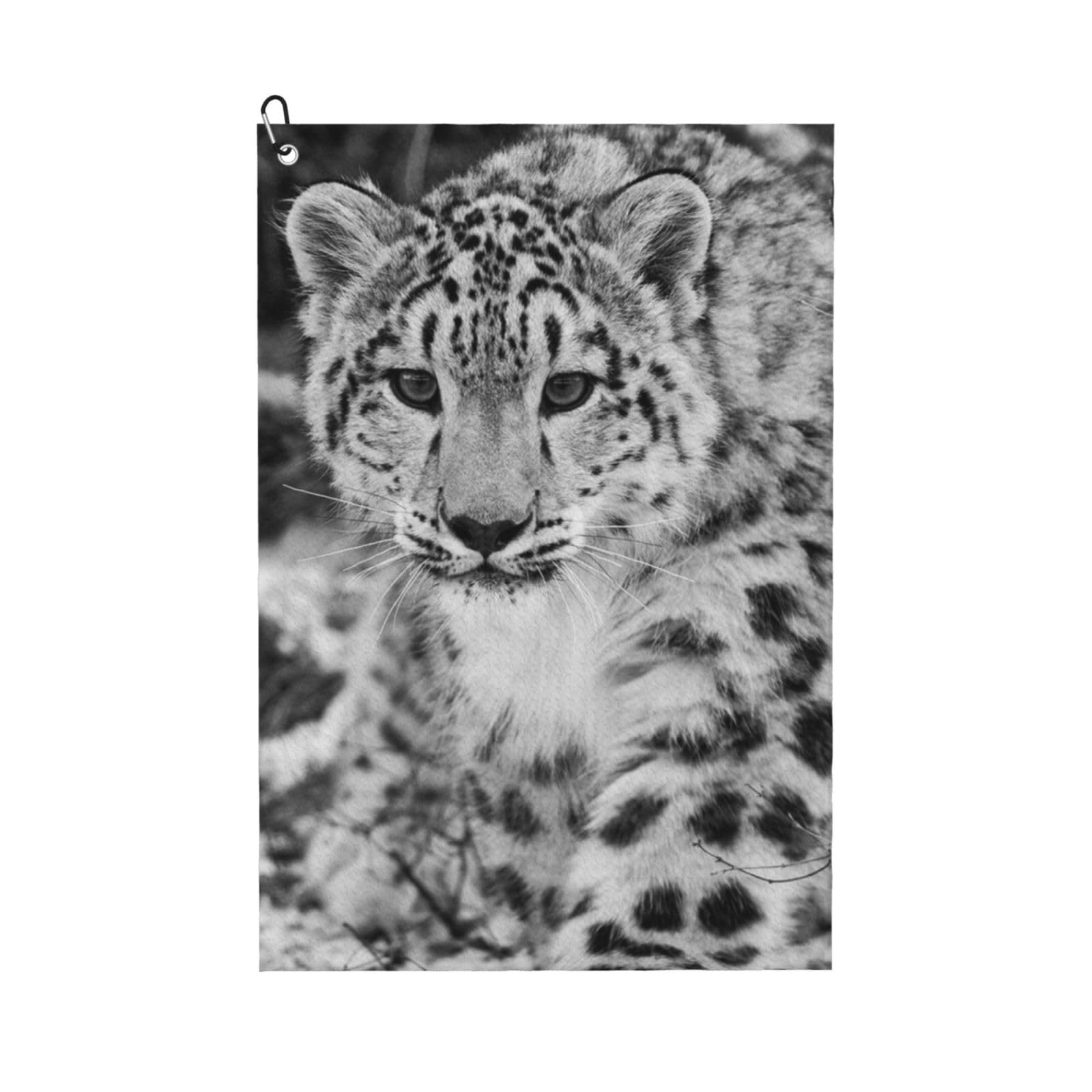 Hnnkloy Snow Leopard, 16x24 in Portable Waffle Golf Towels with Carabiner Clip for Golf Bag