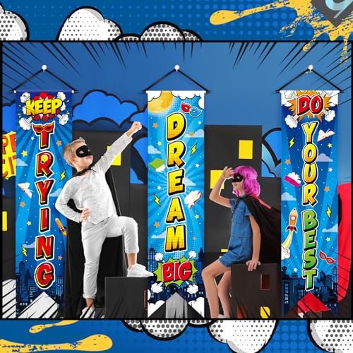 Image of Chiisong 3 Pieces Hero Party Decorations Hero Wall Banners Porch Signs Backdrops Inspirational Cityscape Photography Background for Theme Birthday Party Baby Shower Classroom Decorations