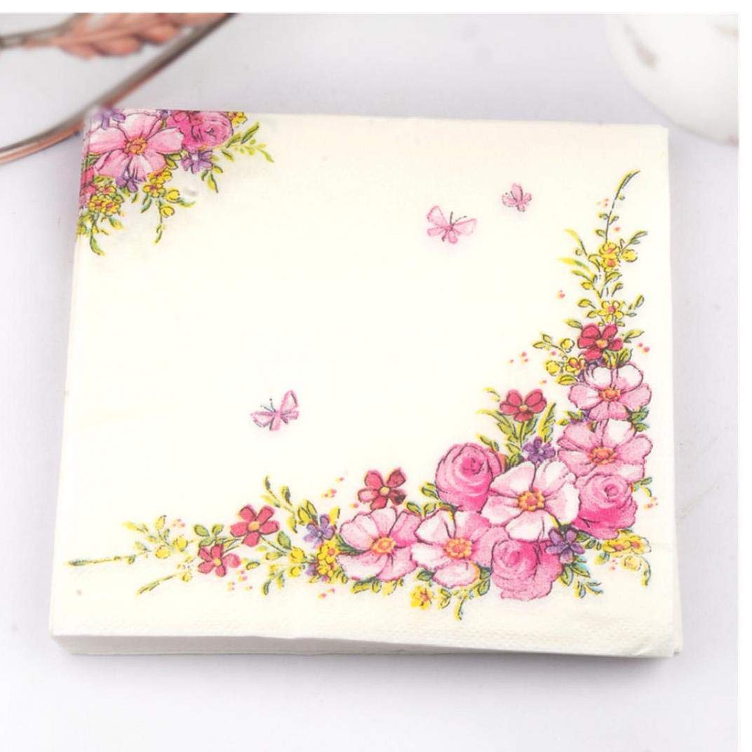 lankater 20pcs/pack Flowers Beauty Design Paper Napkins Tissue Napkins Decoupage Decoration Paper Cafe & Party Tableware Pink