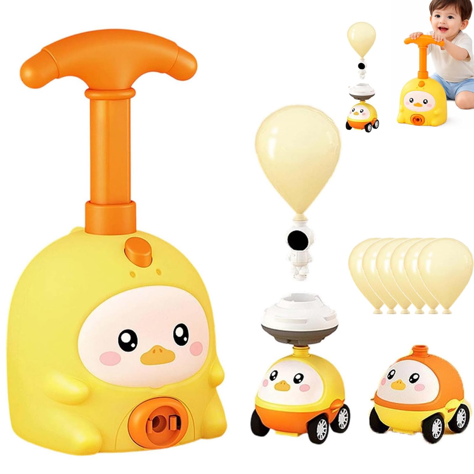 Animal Air Powered Balloon Car Toy, Animal Balloon Car Toy, Balloon Car Toys Pump Set for Kids, Balloon Launcher Toys with 2 Cars, Balloon Powered Cars, STEM Educational Toys for Boys Girls (Yellow)