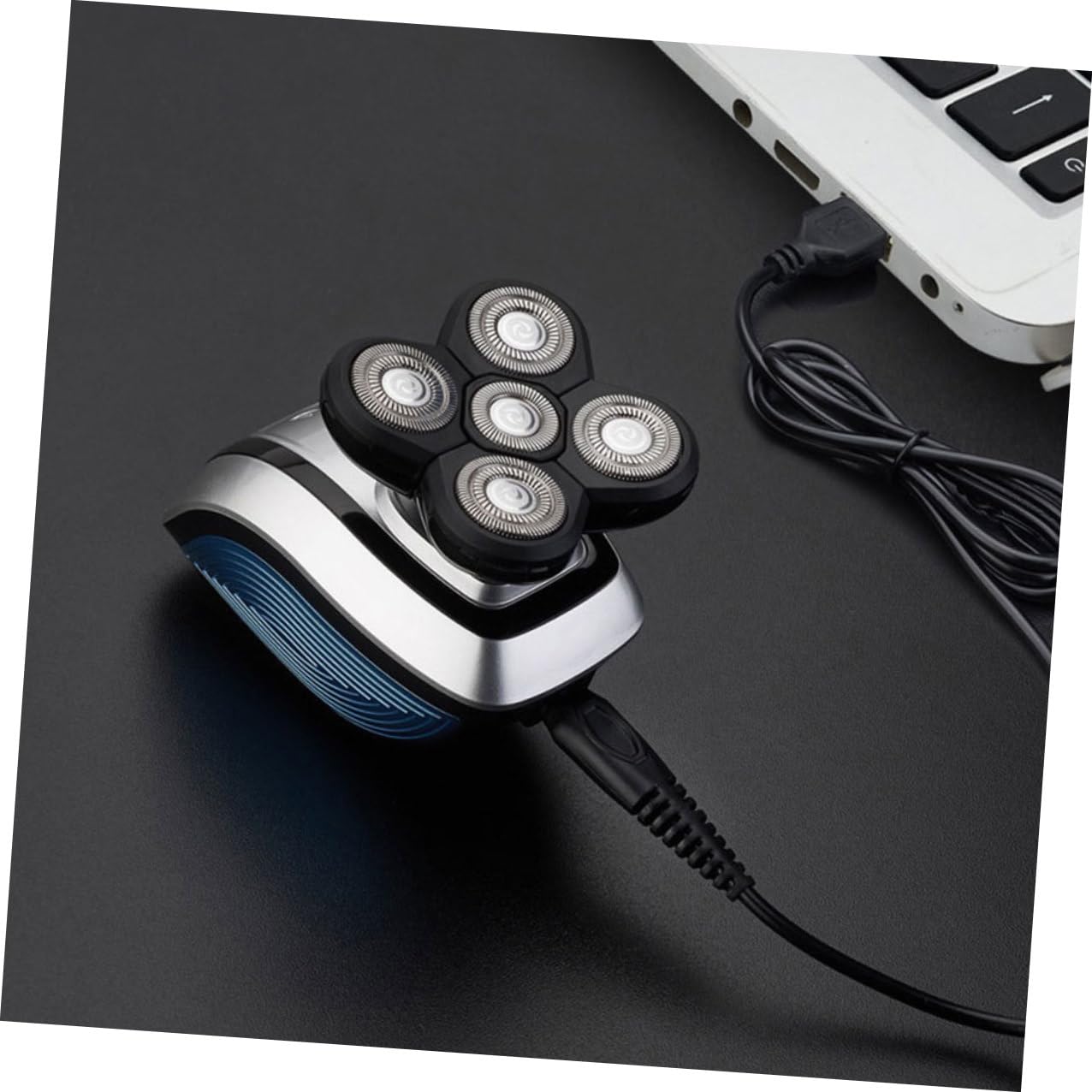 Housoutil Rasoio Elettrico USB Ricaricabile a 5 Lame Testine Flottanti 4D Spazzola Rotante per Viso Ipx6 Doppio Uso Barba e Chioma Ricarica USB per Uomo
