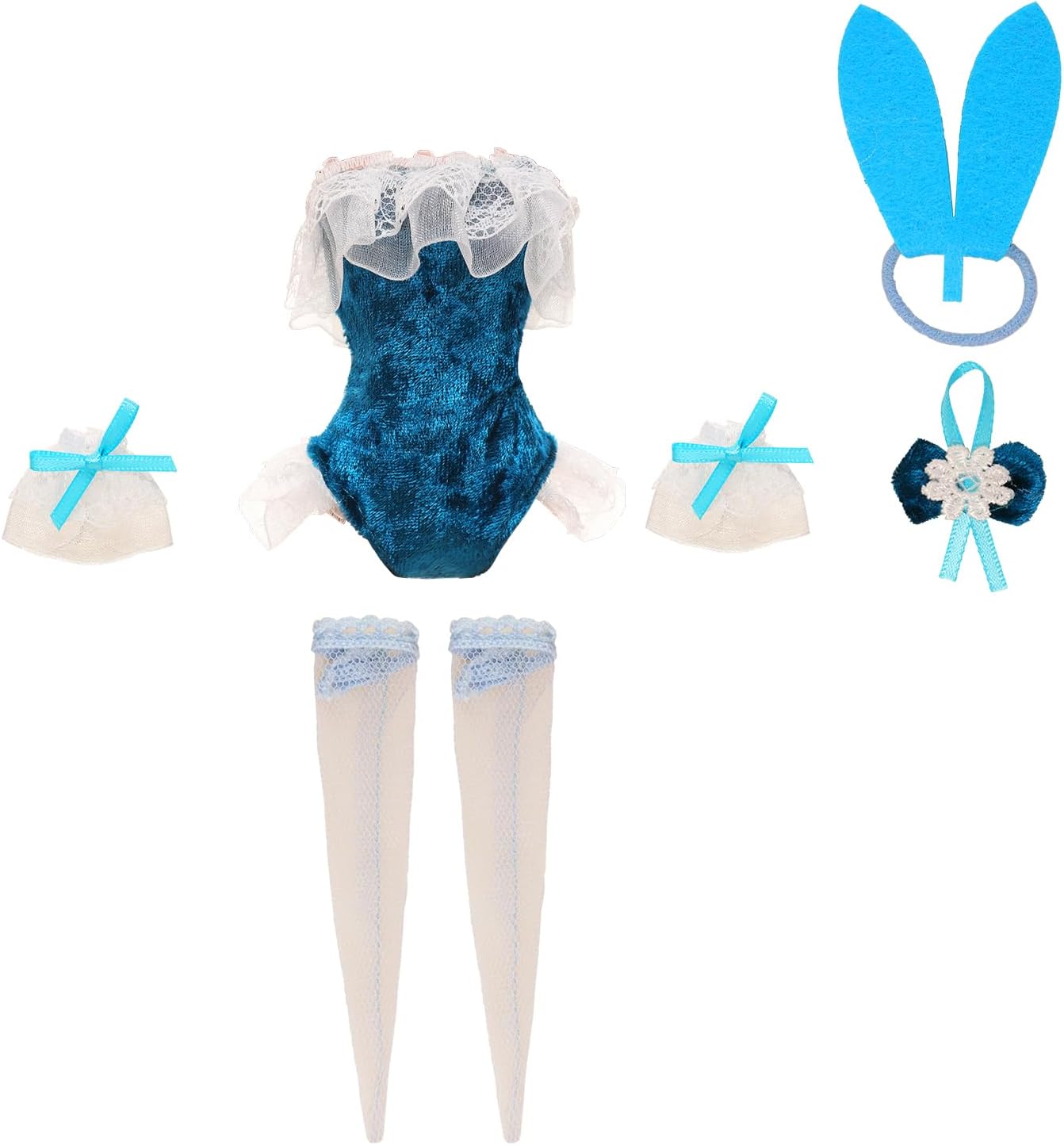 BARWA 4 Set Doll Clothes Bunny Costume Outfits Party Clothes for 11.5 Inch Doll Including Bunny Clothes, Headwear, Lace Sock, Garter Mitten, Bow Necklace