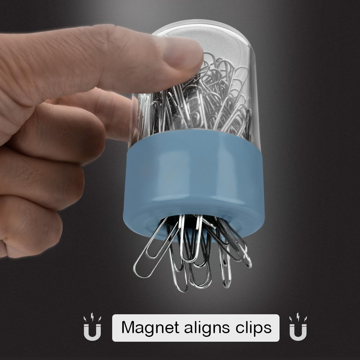 Acrimet Magnetischer Büroklammer-Spender, rundes Design, 100 normale Büroklammer-Kapazität (transparenter Kristallboden/blauer magnetischer Deckel) (2 Stück)