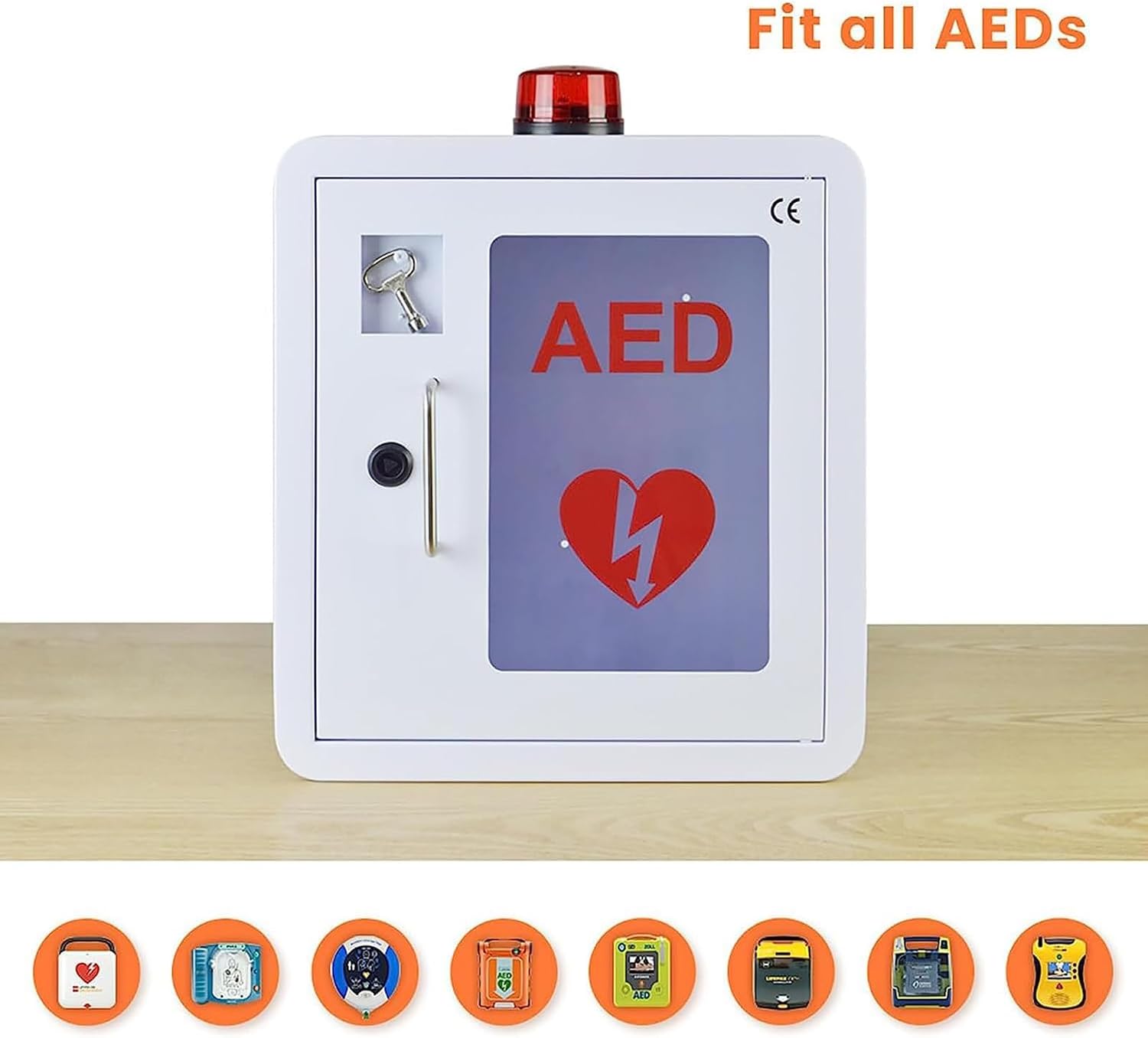 除細動器壁キャビネット、アラーム付き AED キャビネット、壁掛け式 AED 除細動器収納キャビネット、鍵とアラーム付き、角 【トレジャー】