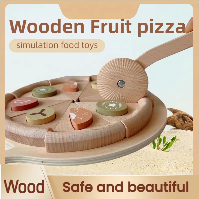 Miniatura 4 de PurpleFox, Comida de madera para jugar cocina, juguete de pizza de madera, juego de alimentos de corte, comida de juego, accesorios de cocina para