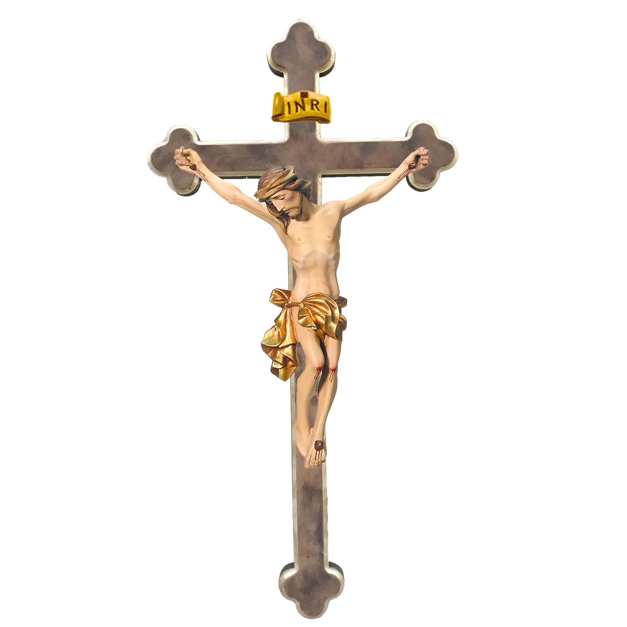 Dolfi Drewniane ciało Chrystusa krzyż barokowy 30 cm | Ręcznie malowane w Val Gardena | Religijny