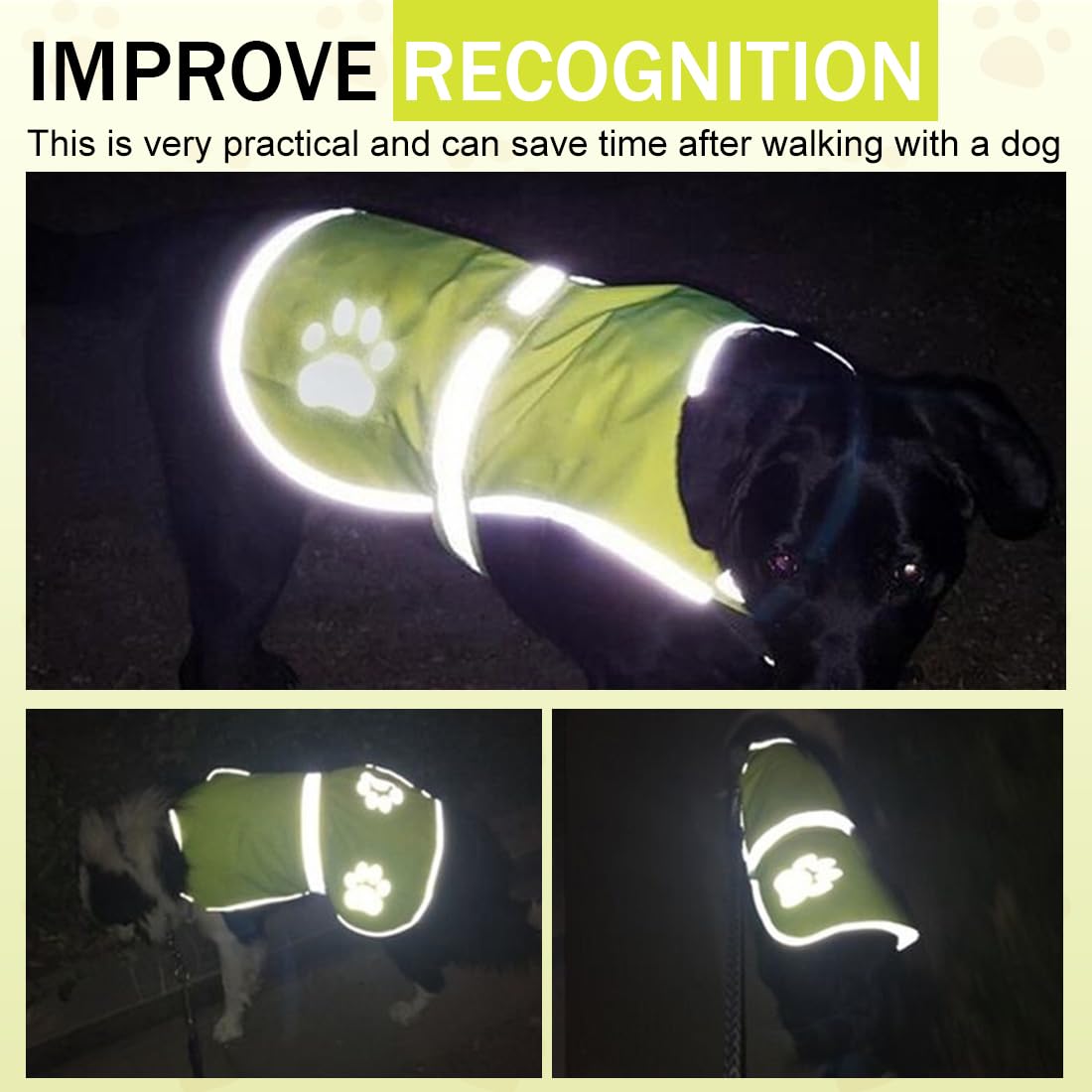 Gilets de sécurité pour chiens Gilet de sécurité réfléchissant haute visibilité pour chien, haute visibilité la nuit, imperméable, léger et confortable (taille M)