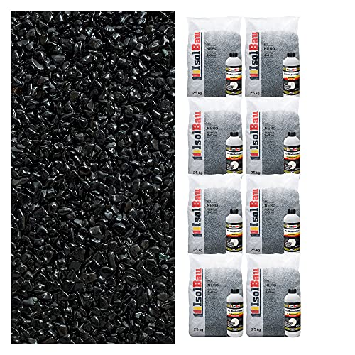 Isolbau Steinteppich SET Marmorkies 200kg + Bindemittel bis 20m² Nero 4/8mm Epoxidharz, Terassenboden, Natursteinboden Marmorkies Bodenbelag, Steinboden Bodenbeschichtung, Marmorstein, Innen Außen