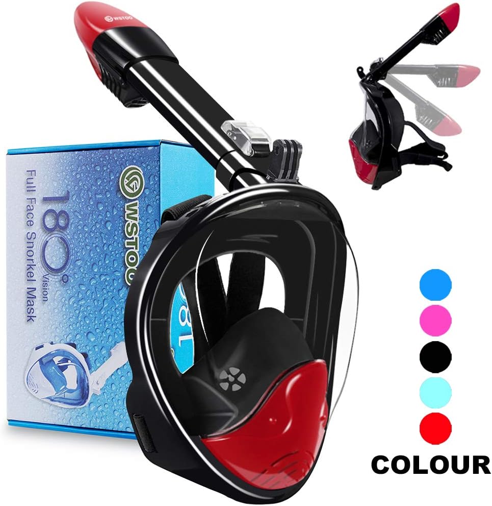 WSTOO Full Face Snorkeling Mask,Newest Upgrade 180 Panoramic Foldable Snorkeling Mask, Anti-fog Anti-leak with Detachable Camera Mount for Adult and Kids Safety Snorkeling