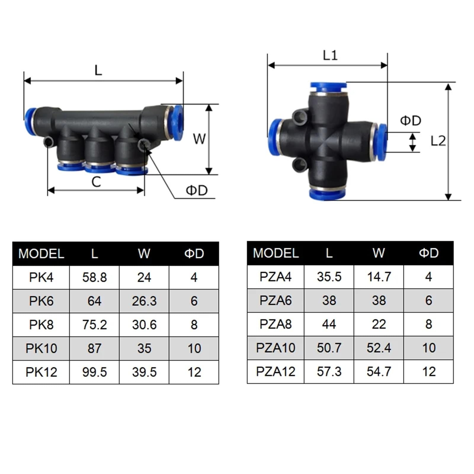 Conectores neumáticos PU PY PV PE PK LSA, conectores rápidos for mangueras y tubos, de plástico, 4 mm/6 mm/8 mm, 10 unidades(HVFF (10PCS A LOT),Use 4mm hose)