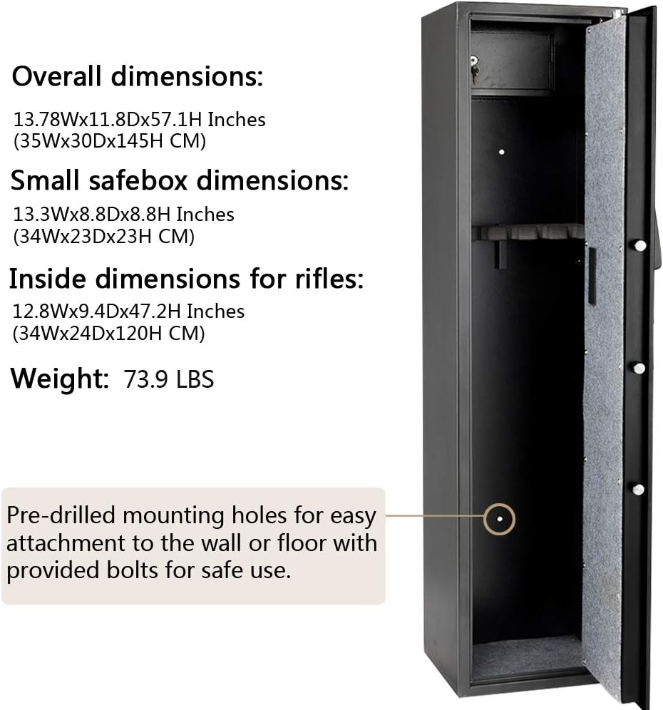 FCH Rifle Safe,Gun Safes for Home Rifle and Pistols,Gun Cabinets for Rifles and Shotguns,Long Electronic Gun Safe Cabinet for Home Quick Access Metal 5 Gun Locker with Pistol/Ammo Lockbox : Sports & Outdoors