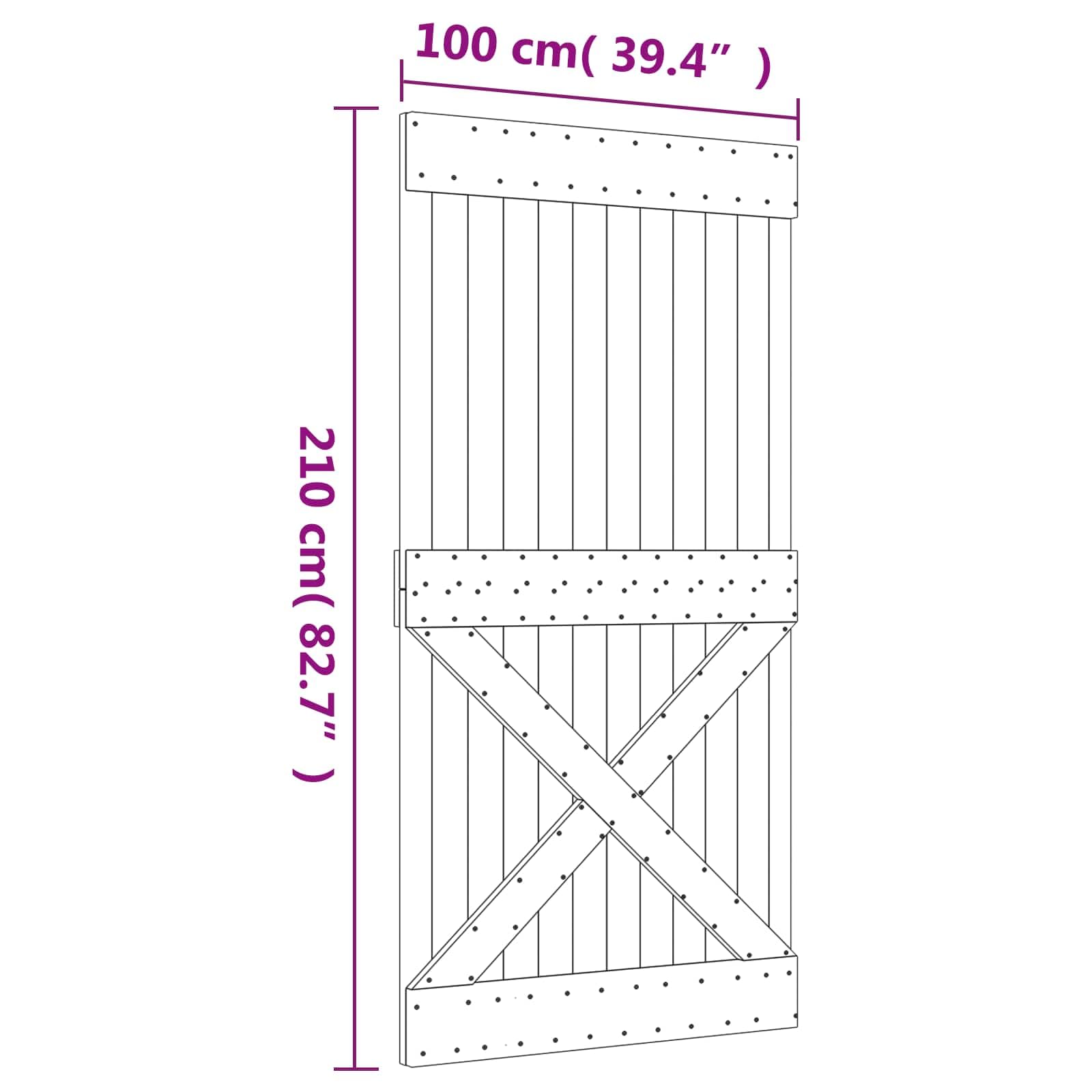 Porta scorrevole in legno di pino massiccio naturale e bianco, 100 x 210 cm, salvaspazio, con binario in acciaio verniciato a polvere, per interni e facile da montare