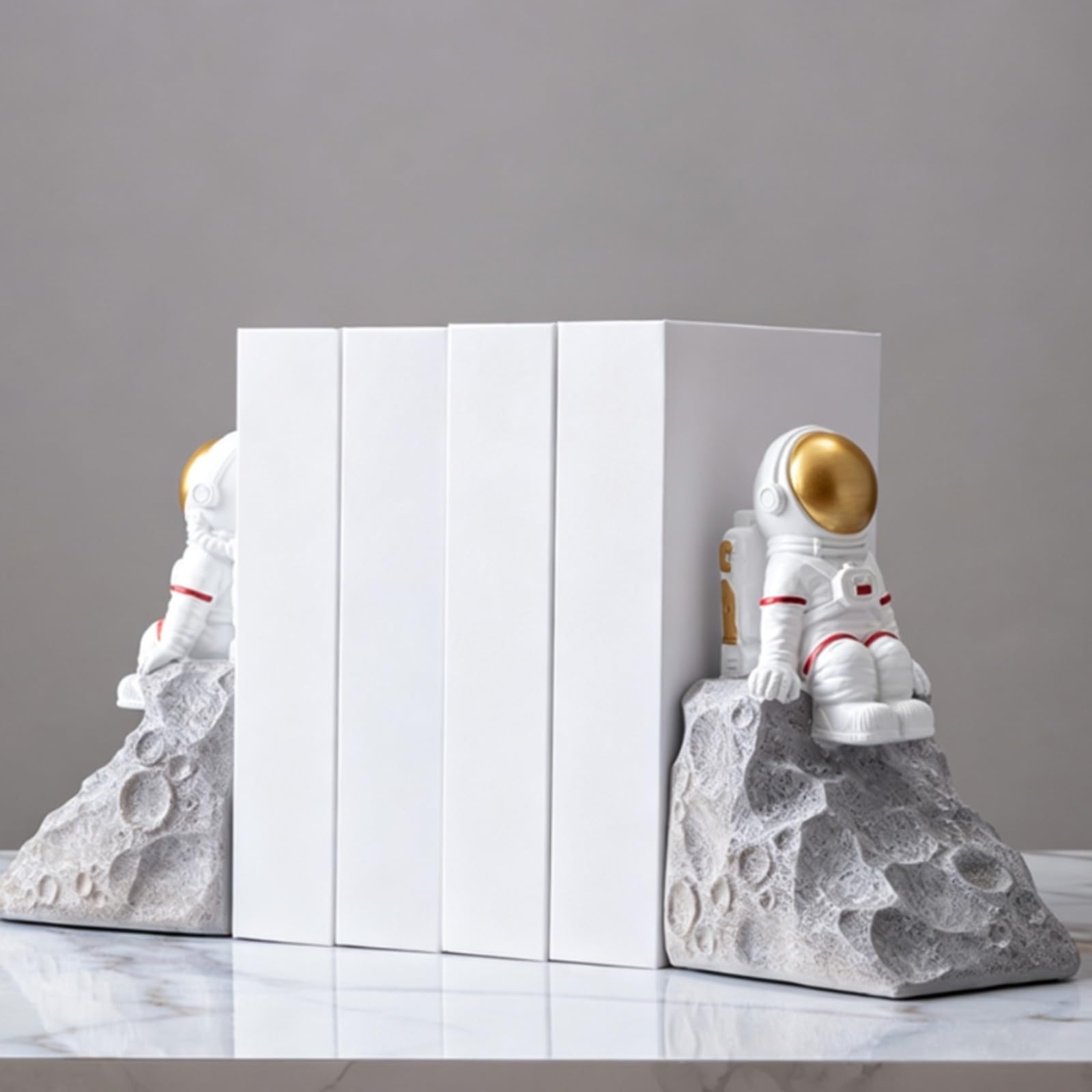 rockible Fermalibri con Esploratore Spaziale | Base Effetto Roccia, Fermalibri Singolo, per Ufficio, Ingresso, Argento, Pensatore