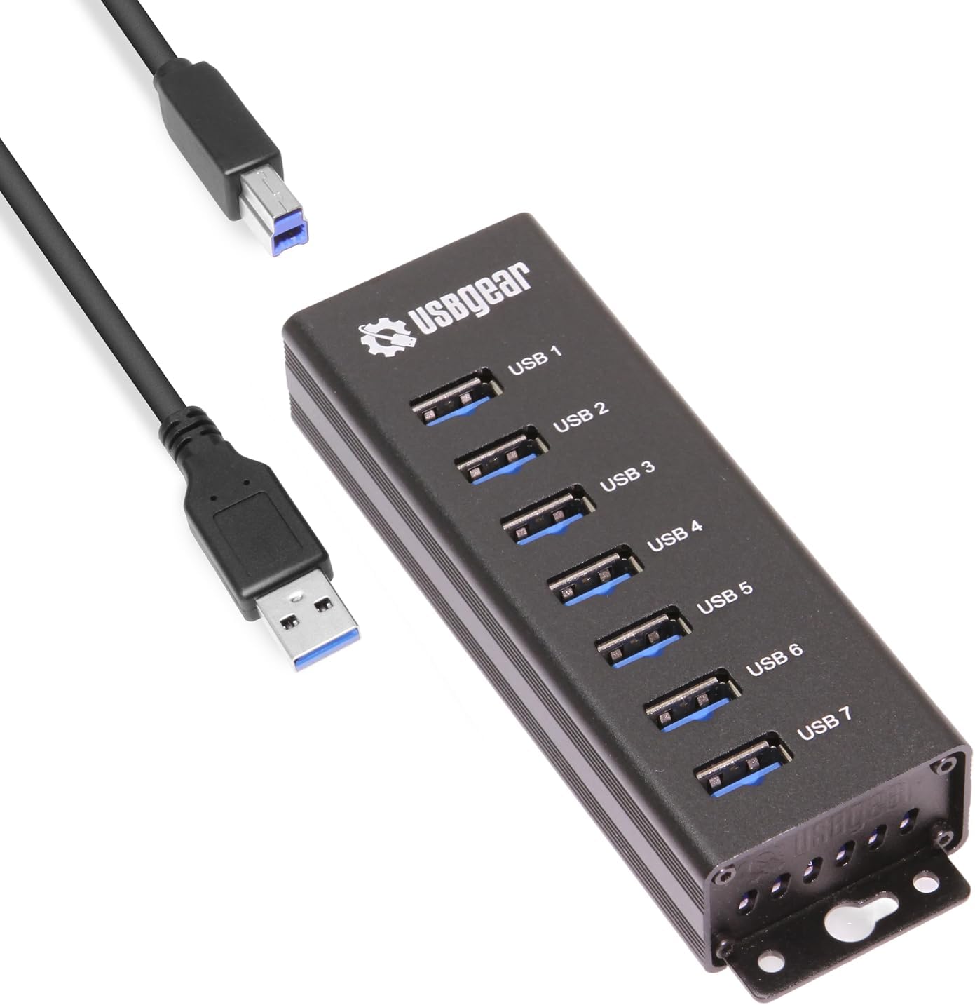 7-Port USB Hub 3.2 Gen 1 – Mountable SuperSpeed Data Hub with USB Ports for Laptop, PC, Desktop, and More, 5V/4A Power Adapter with Type-A to Type-B Cable (3ft), Computer Accessories