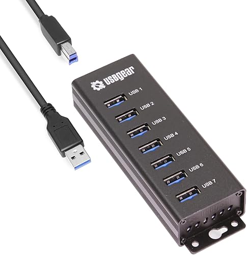 USBGear 7-Port USB 3.0 Mountable Charging and SuperSpeed Data Hub with 5V/4A Power Adapter and USB Type-A to Type-B Cable Included, Up to 900mA per