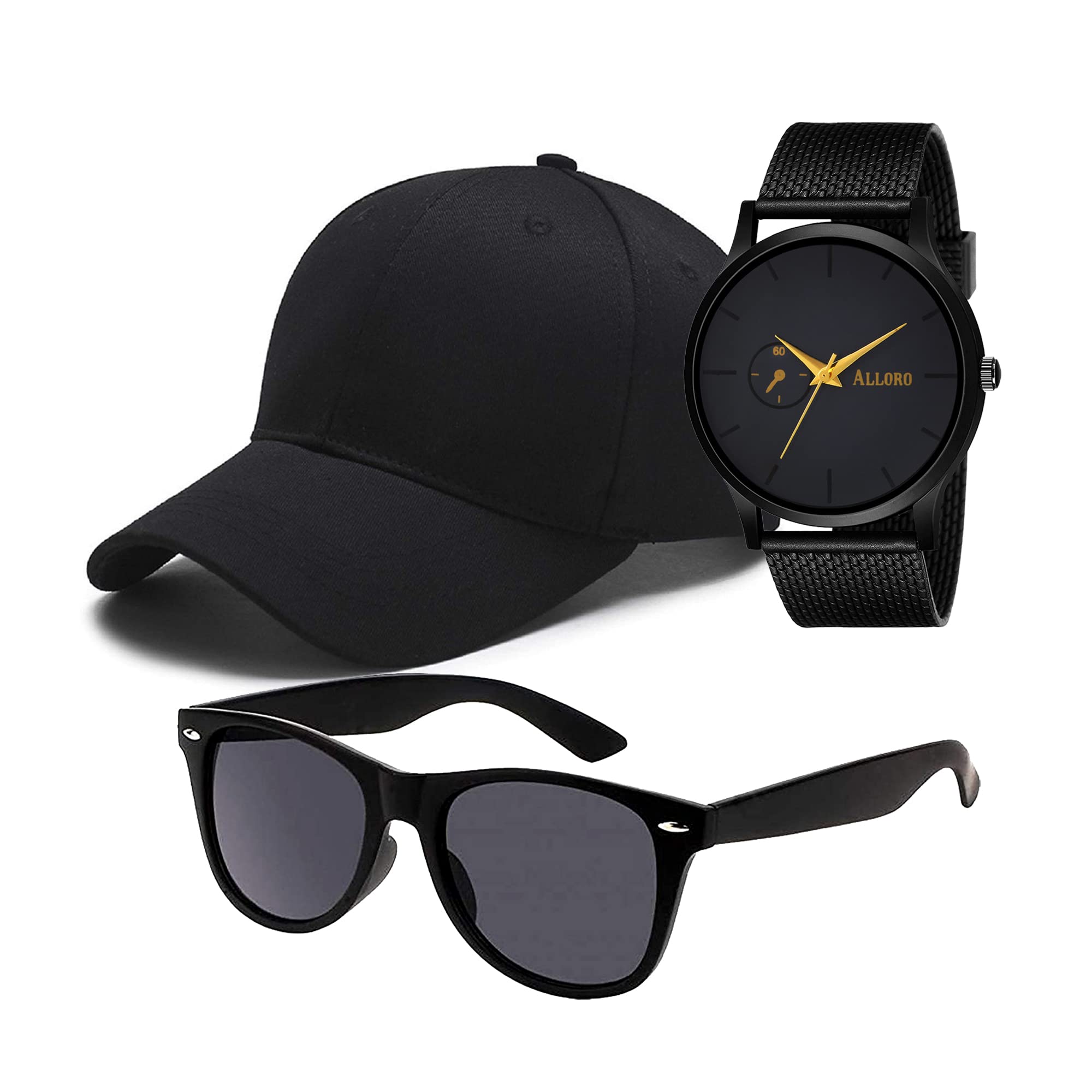 ALLORO Analog Black Mens Wrist Watch with Black Cap & Sunglasses Combo (B09YCWD6MC) Amazon Price History, Amazon Price Tracker
