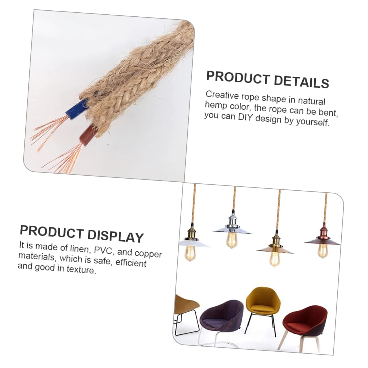 Hemp Rope Light Suspension Cable 10m Retro Twisted Hanging Wire for DIY Pendant Lamp Vintage Style Chandelier Accessory for Home Decor