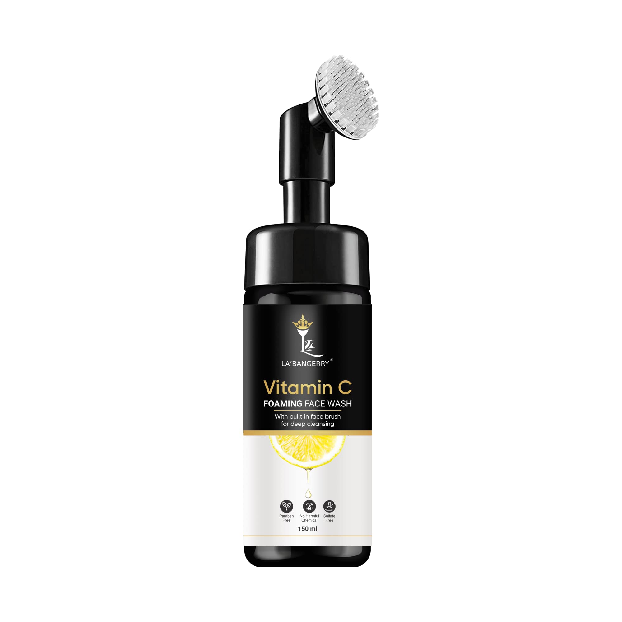 LA'BANGERRY Vitamin C Foaming Face Wash With Built In Face Brush For Deep Cleansing | Helps To Refresh Dull Skin By Gently Removing Layer Of Dead Skin & Keeping Excess Sebum In Check | Keeps Skin Hydrated And Plump | For All Skin Types | For Women And Men | Paraben, Sulfate Free | 150 ml