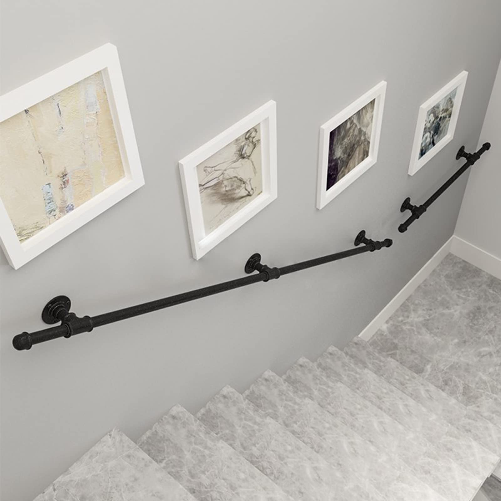 Geländer-Set für drinnen und draußen, 7,8 m, schwarzes Eisengeländer mit verstellbaren 30 cm6 m Wandhalterungen und Metallschrauben, ideale Treppen-Sicherheitslösung, langlebiges und stilvolles Design